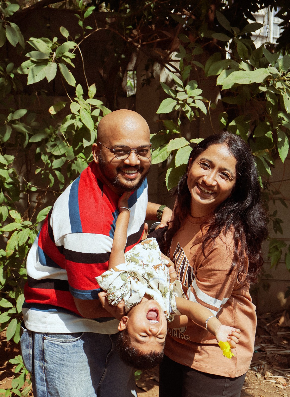 A family sharing a happy moment outdoors
