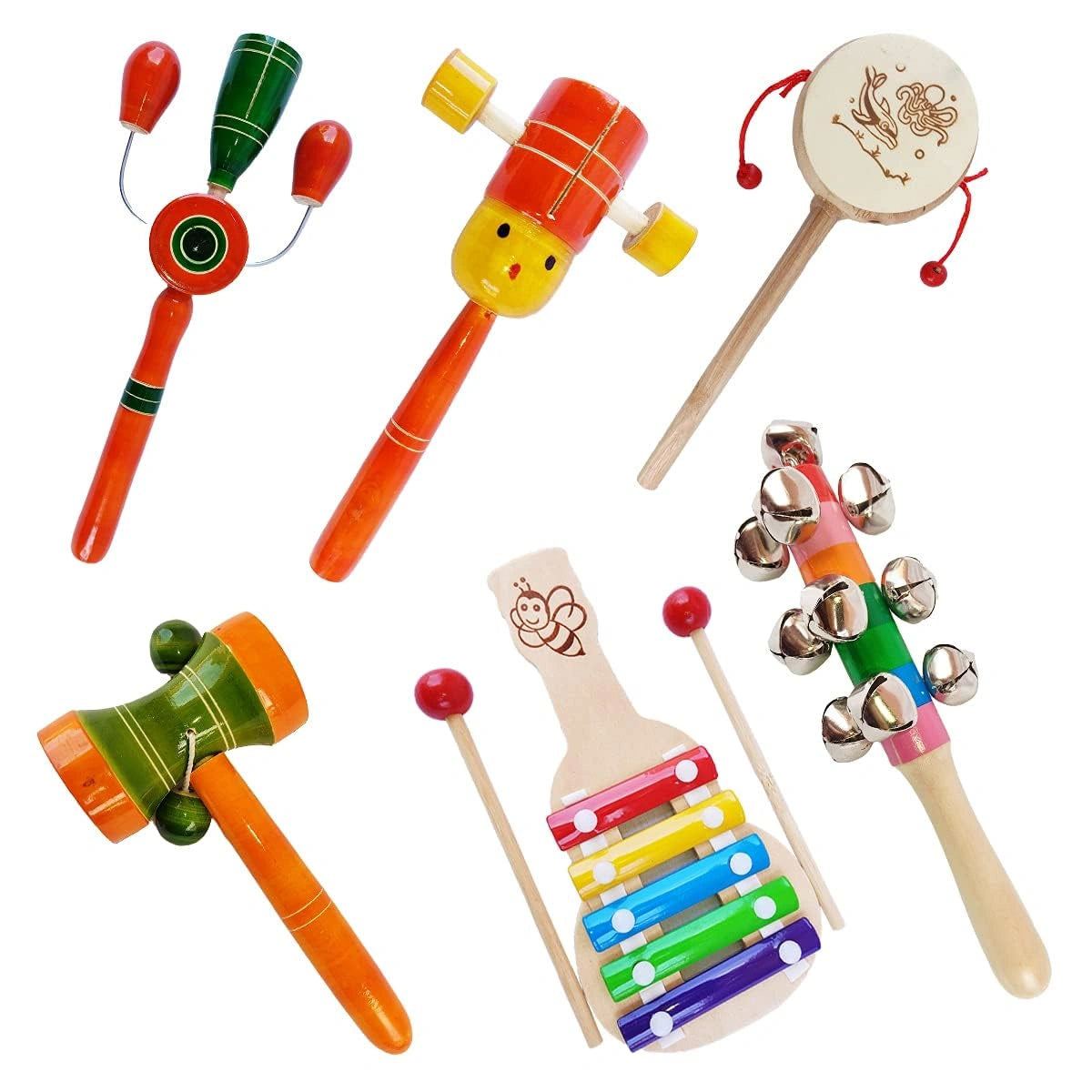 Authentic wooden baby rattle toys for infants, Ecofriendly baby toys, New born babies (0-12 months) - set of 6 pcs view 1