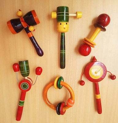 Handmade Eco-Friendly Wooden Baby Rattles Non-Toxic Safe Traditional Indian Newborn Toys for Sensory Development view 1