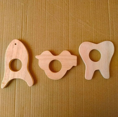 Neem Wooden Teethers for babies - brown - pack of 3 pieces view 1