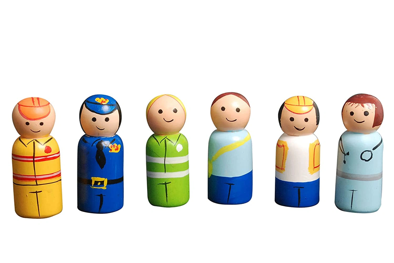 Wood Peg Dolls Essential Workers Pretend Play Figurines - Colorful Diverse Wooden Toys for Kids & Toddlers (2 Years+) - Pack of 6 pcs view 1