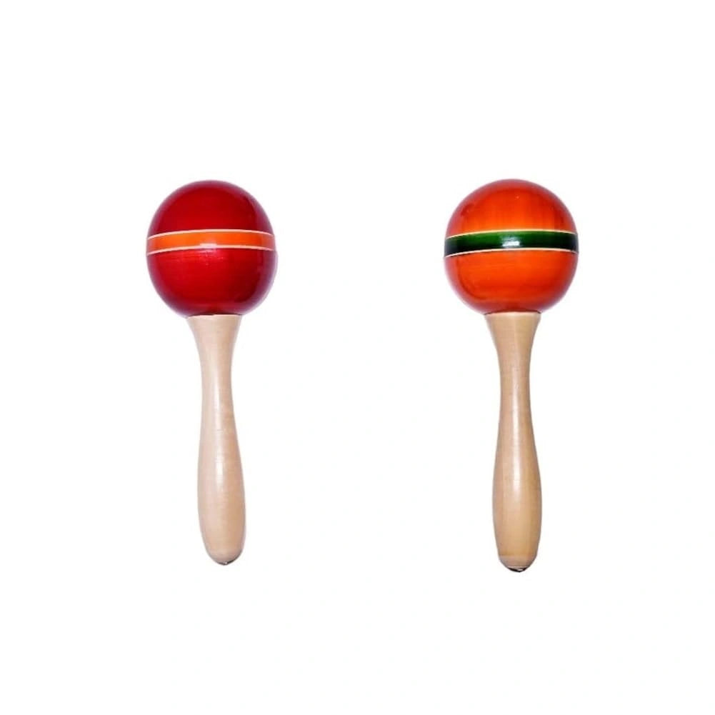 Wooden Maracas, Set of 2 - Colourful Musical Instrument Rattle Toy for Baby and Kids (0-3 Years) - Non-Toxic, Hold and Shake Toy view 1