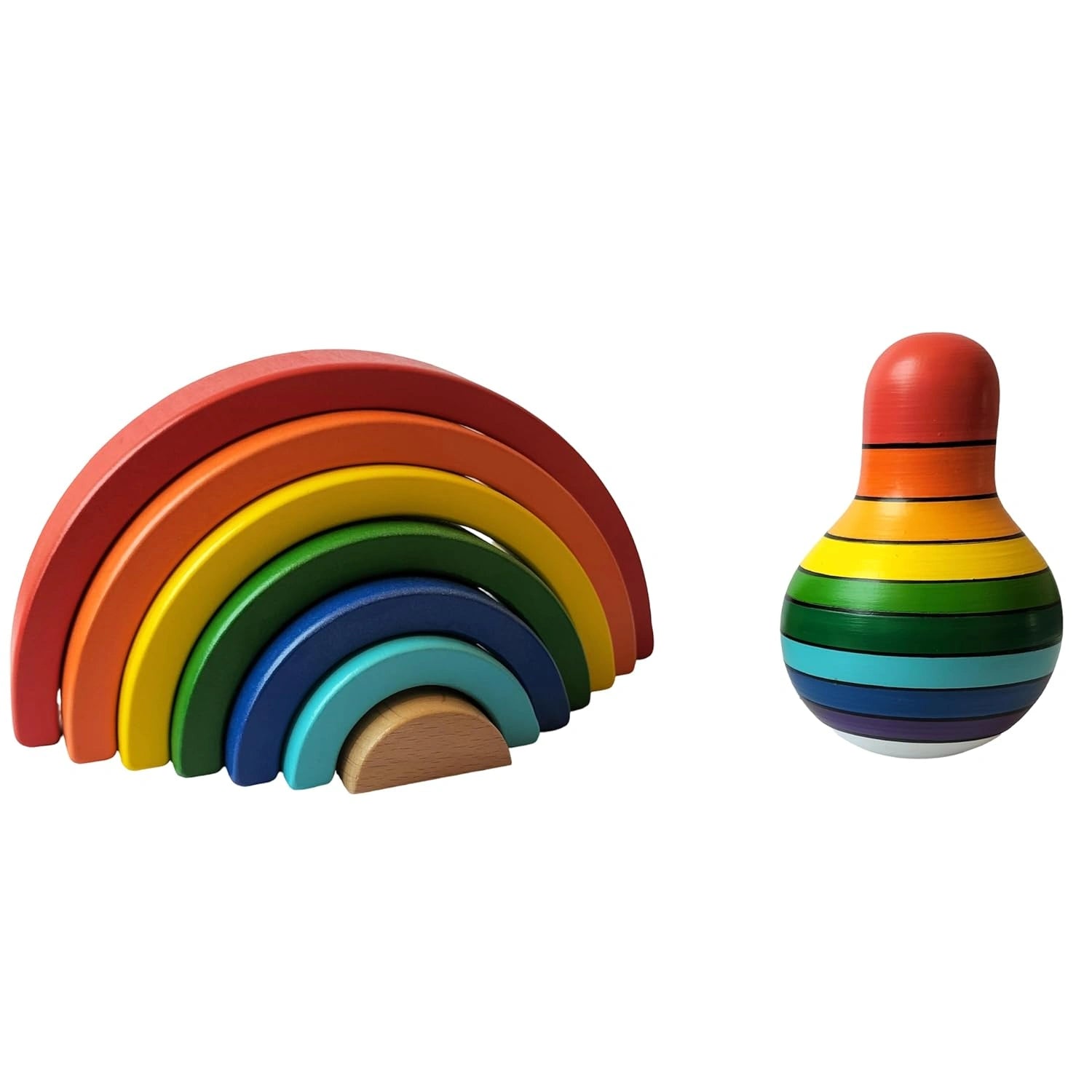 Wooden Rainbow Stacking Toy & Rainbow Roly Poly Toy for Kids 1+ Stacking Blocks Toy - Set of 2 view 1