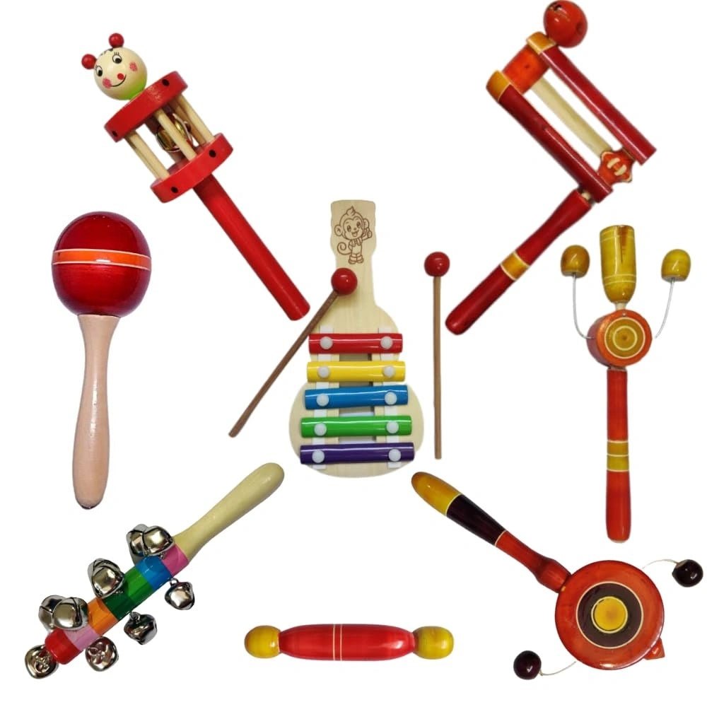 Wooden Rattles for Baby, Infants, New Born Babies Toys (0+ Years) - Set of 8 pcs-Multicolor-Discover Sound, Develop Sensory Skill view 1