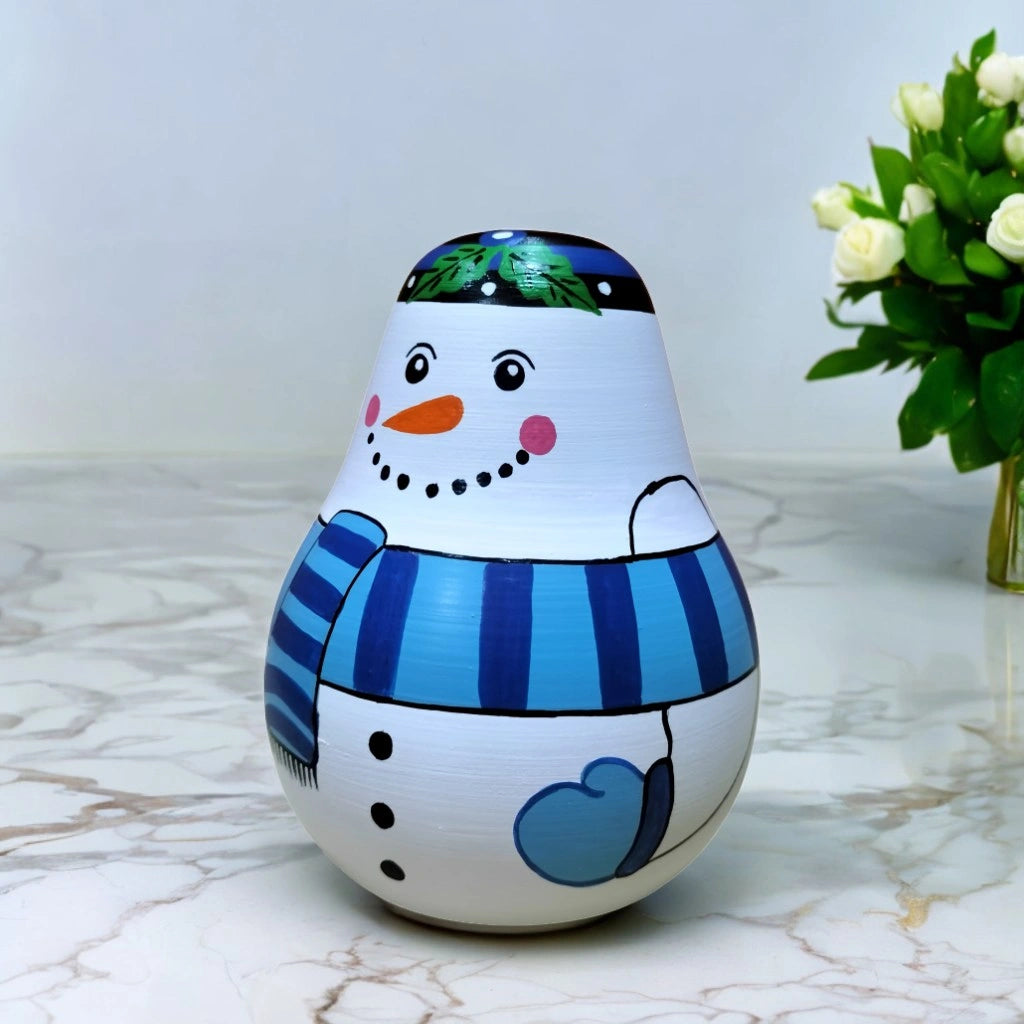 Wooden Snowman Doll Christmas Roly Poly Toy for Baby, Toddlers, Kids(1 Year+) Wobbling Tumbler Toy- Develops Curiosity & Motor Skills view 1