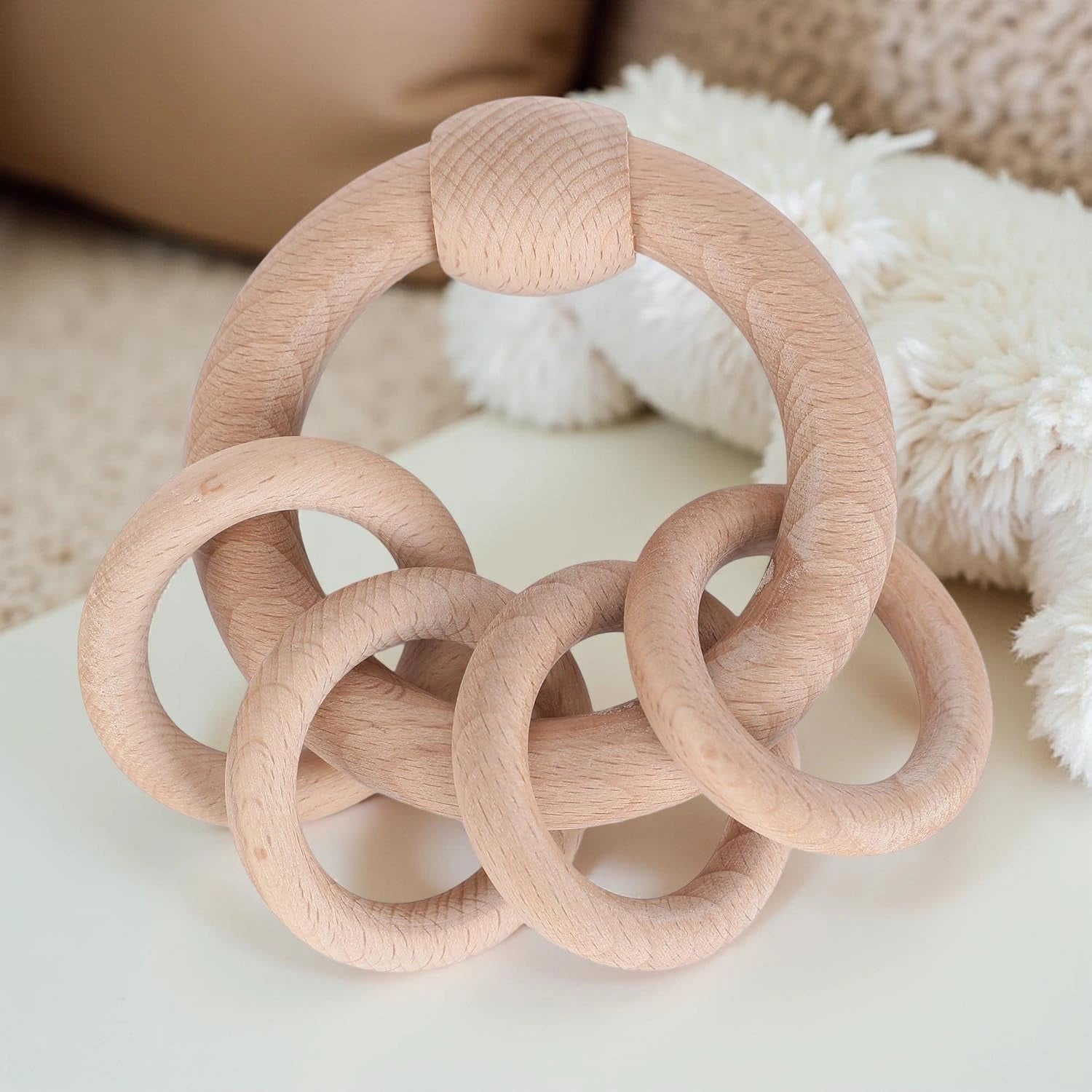 Wooden Baby Rattle and Teether, Natural Beech Wood, 0-12 Months, Handcrafted in India, GI tagged and ODOP certified view 1