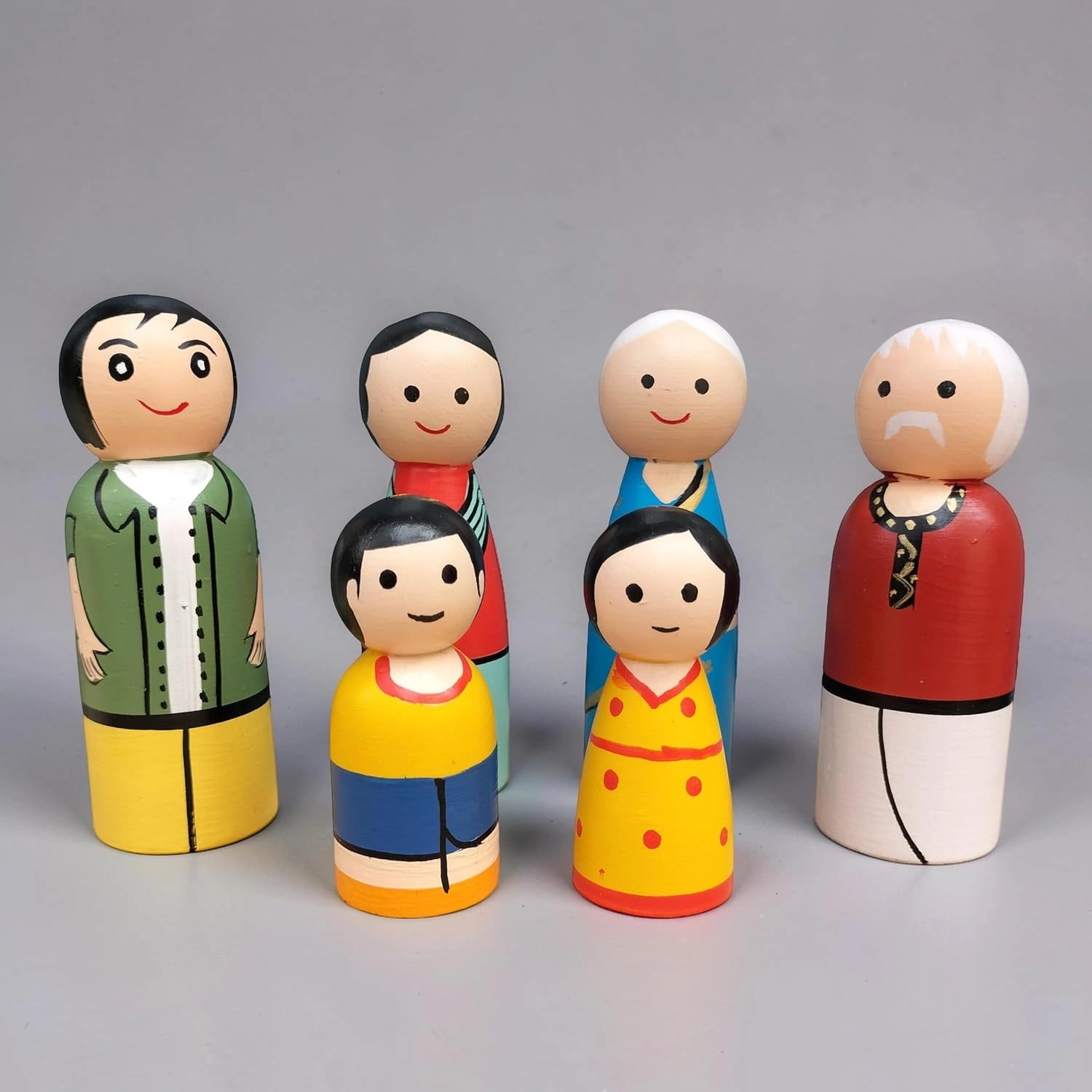Wooden Family Peg Dolls Set of 6 | Montessori Open-Ended Pretend Play Toys for Kids | Handcrafted & Non-Toxic Learning Toy | 3+ Years view 1