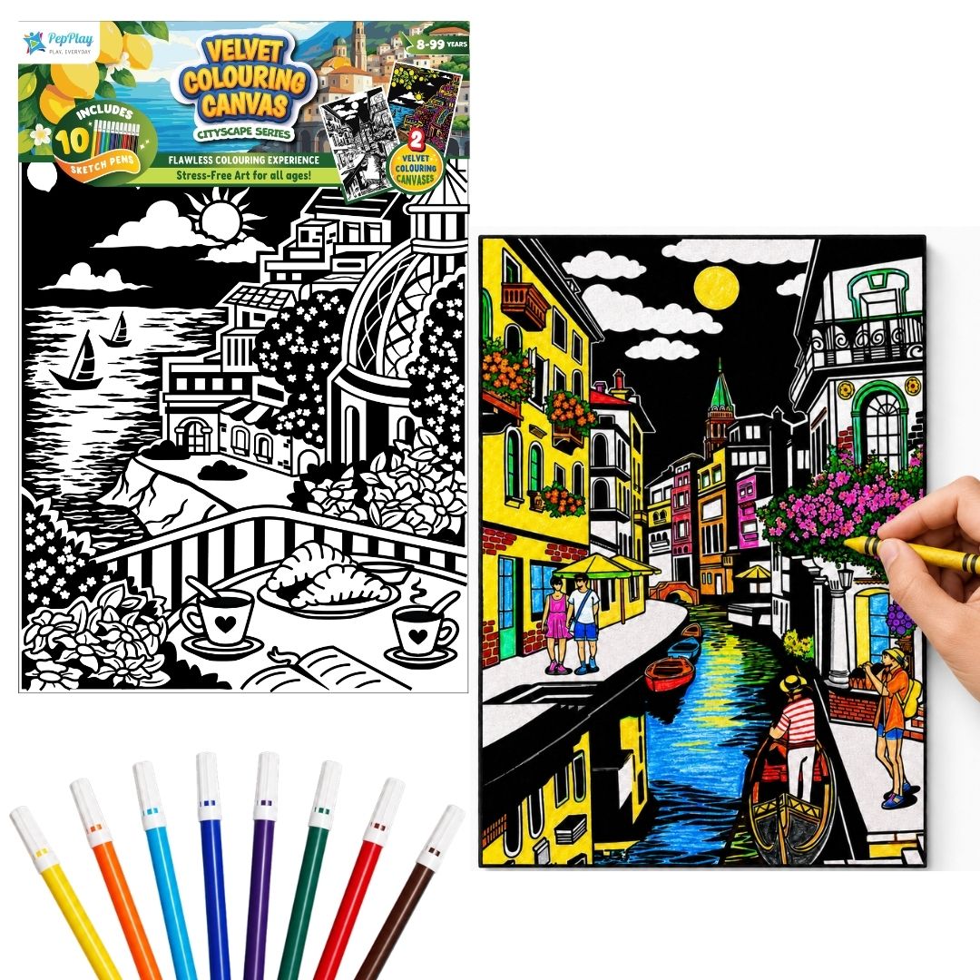 Velvet Colouring Canvas Set of 2 City Scape Series - Venice & Amalfi Coast view 1
