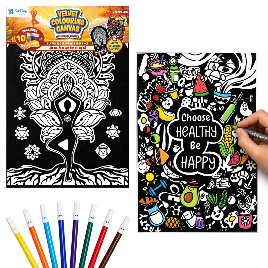 Velvet Colouring Canvas Set of 2 Wellness Series - Mindful Yoga & Healthy Be Happy view 1
