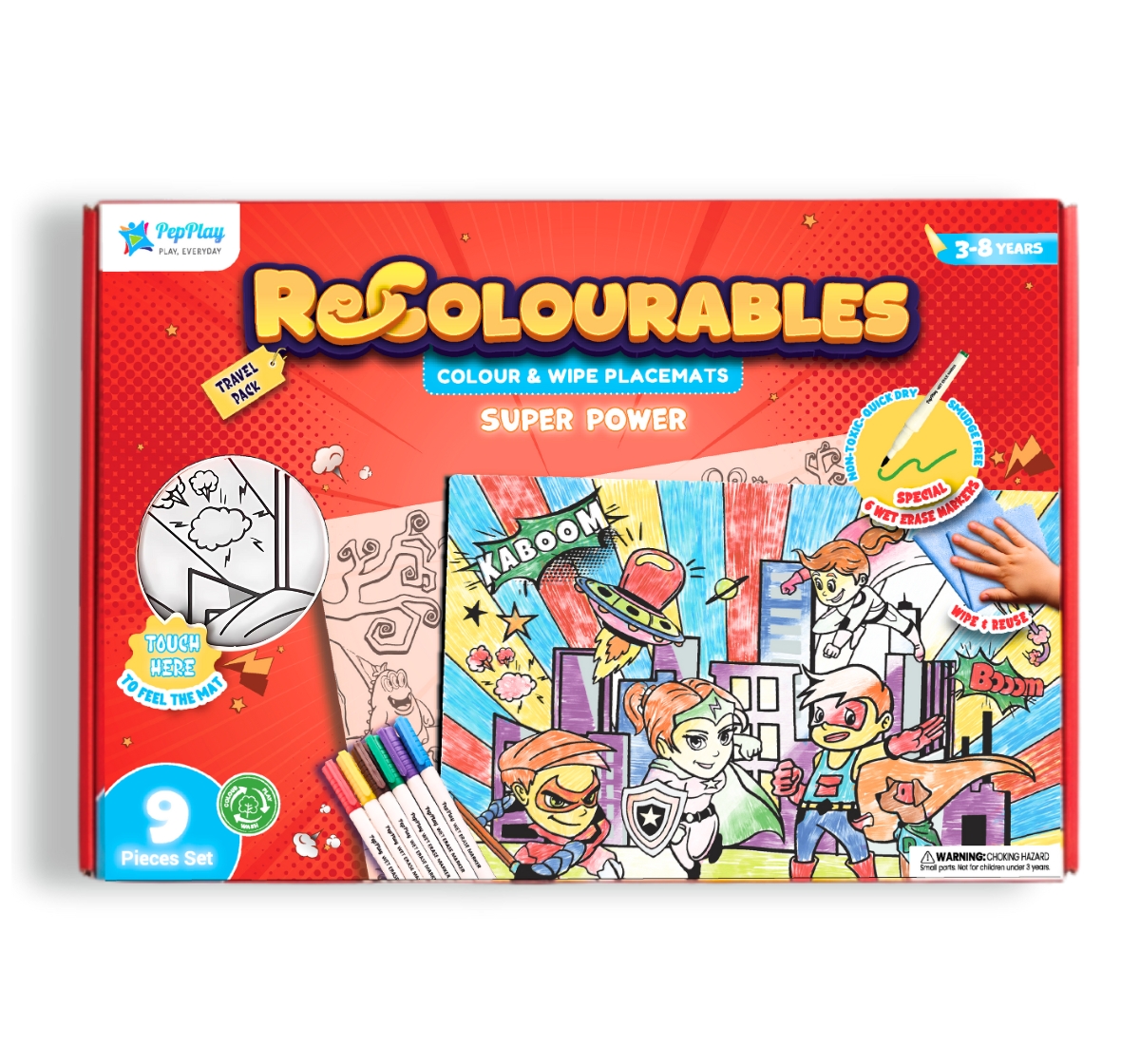 RECOLOURABLES COLOUR & WIPE PLACEMATS - SUPER POWER view 1